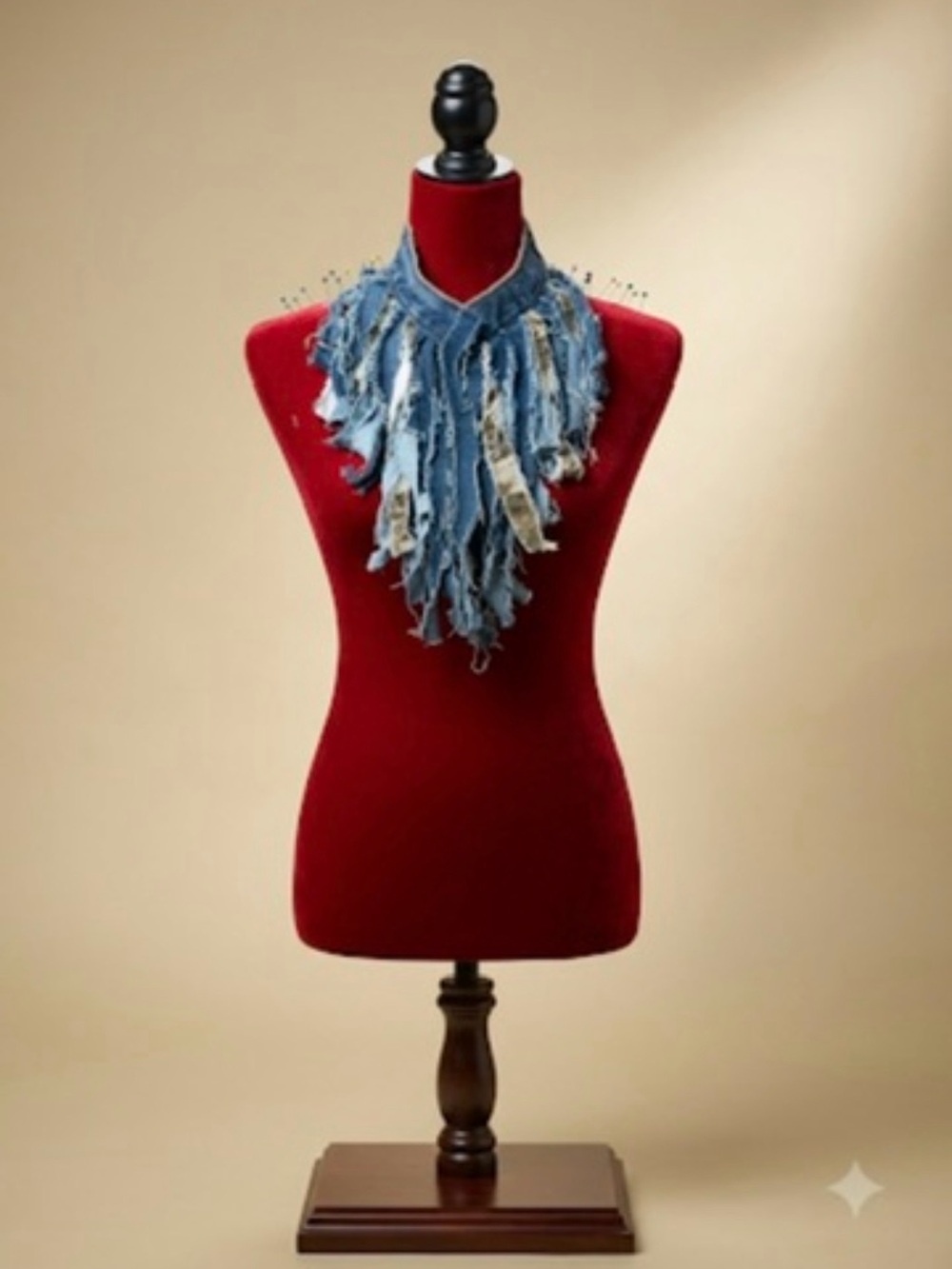 Handmade Distressed Denim Fringe Statement Necklace - Blue